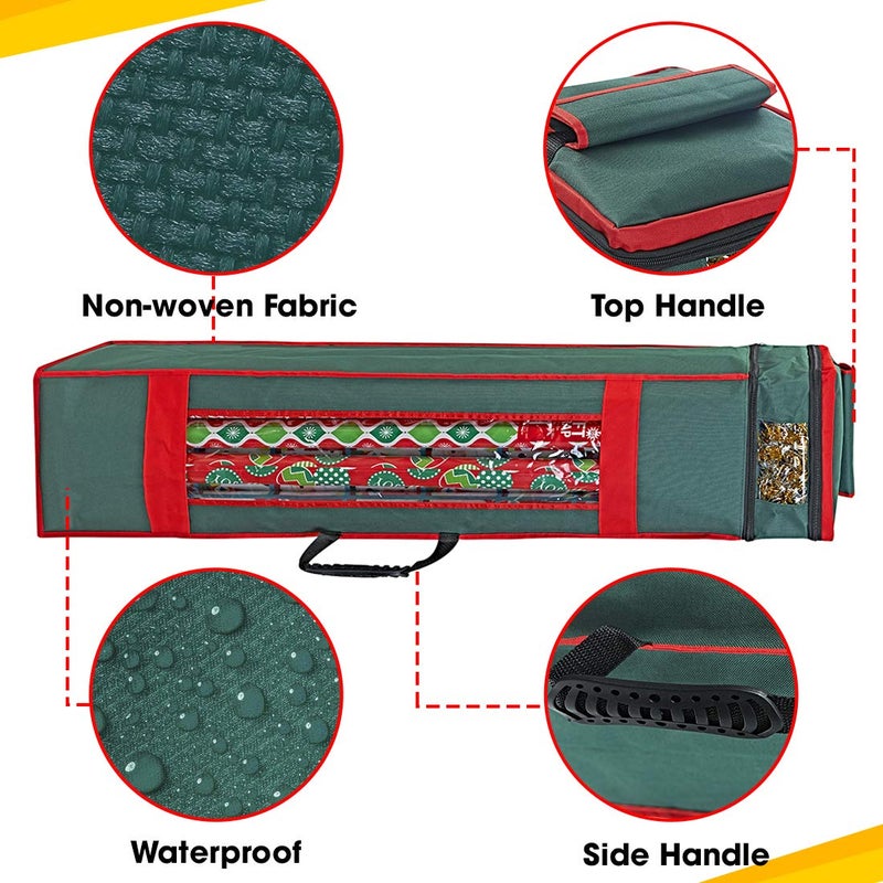 ProPik Christmas Wrapping Paper Storage Organizer Bag with Pocket and Handles Including Hanging Loop Heavy Duty Material with Clear Window 47 x 10 x 10 Inch Fits 40" Long Rolls (Green, 1 Count) - Image 3